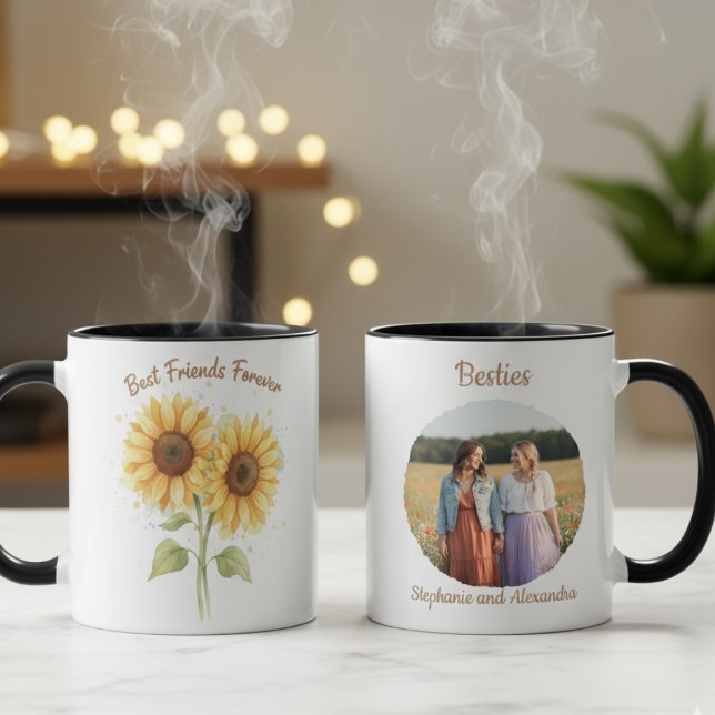 Caneca Presente de Foto dos Melhores Amigos para Sempre d (Best Friend Sunflower Photo Coffee mug)