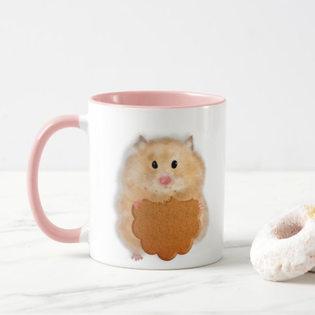 Caneca Presente de ilustração de hamster fofo com biscoit (Com Donut)
