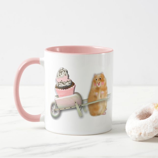 Caneca Presente de ilustração de hamster fofo com muffin (Com Donut)