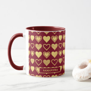 Caneca Presente de Luxo Burgundy Coração para o Dia dos N