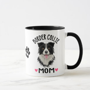 Caneca Presente de Mãe Border Collie Cachorro Preto Branc