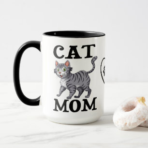 Caneca Presente de Mãe de Gato Fofo Gato Cinza Tabby Tigr