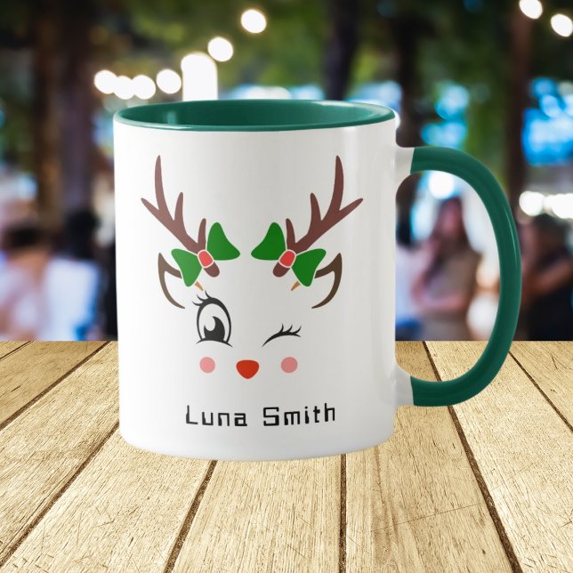 Caneca Presente de Natal Alegre Rostos de Veado Fofo Café (Criador carregado)
