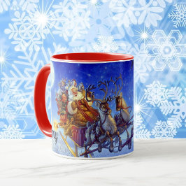 Caneca Presente de Natal Bonito Papai Noel Sleigh Mug