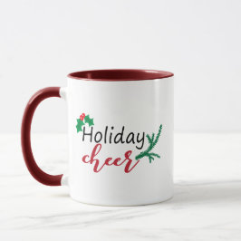 Caneca Presente de Natal com Folhas de Azevinho