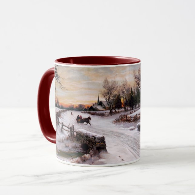 Caneca Presente de Natal da Cena de Inverno Vintage (Frente Esquerda)