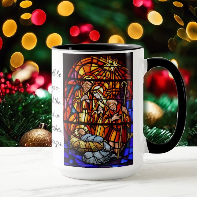 Caneca Presente de Natal da Imagem de Vidro Natividade Co (Criador carregado)