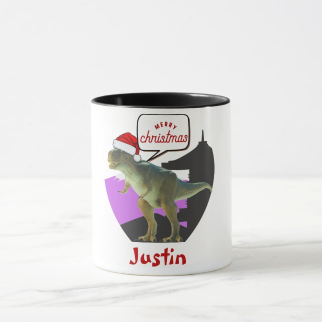 Caneca presente de natal de dinossauro, nome personalizad (Centro)
