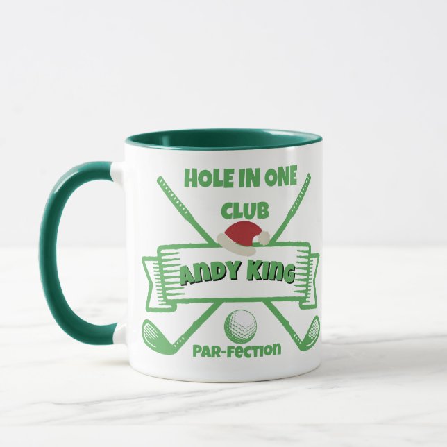 Caneca Presente de Natal de Golfer Personalizado, Nome Pe (Esquerda)