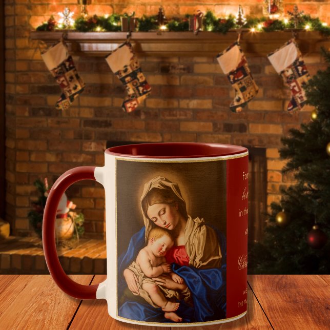 Caneca Presente de Natal de Madonna Religiosa e Padre Inf (Madonna and Child coffee cup perfect as a Christmas gift for priests or any Catholics on your list.)