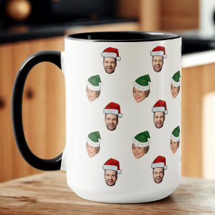 Caneca Presente de Natal de Santa Hat Personalizado Face