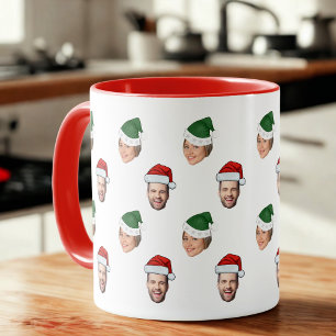 Caneca Presente de Natal de Santa Hat Personalizado Face