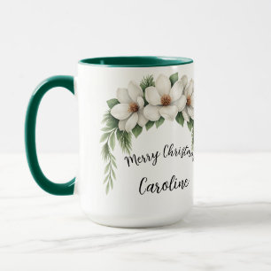 Caneca Presente de Natal Elegante Feriado Floral de inver