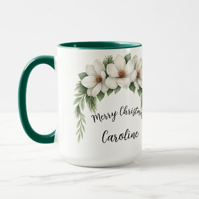 Caneca Presente de Natal Elegante Feriado Floral de inver (Esquerda)