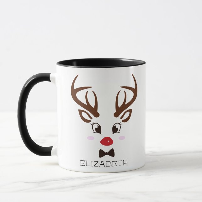 Caneca Presente de Natal Reindeer Personalizado Face Pret (Esquerda)