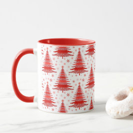 Caneca Presente de Padrão de Árvore de Natal Vermelho