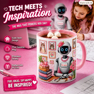 Caneca Presente de Robótica Rosa para Menina de Tecnologi