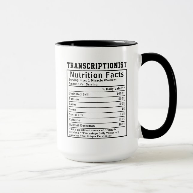 Caneca Presente Divertido para Transcritor com Fatos Nutr (Direita)