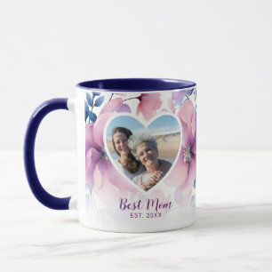Caneca Presente do Dia das Mães com Foto de Coração Flora