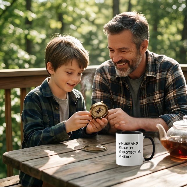 Caneca Presente do Dia dos Pais Marido Papai Protetor Her (Husband, Daddy, Protector, Hero Ceramic Coffee Mug: Father and Son Gift for Dad or Husband )