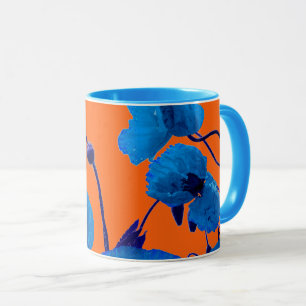 Caneca Presente Flor de Papoula em Aquarela Azul
