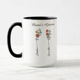 Caneca Presente Floral de 2 Nomes Personalizados da Mamãe