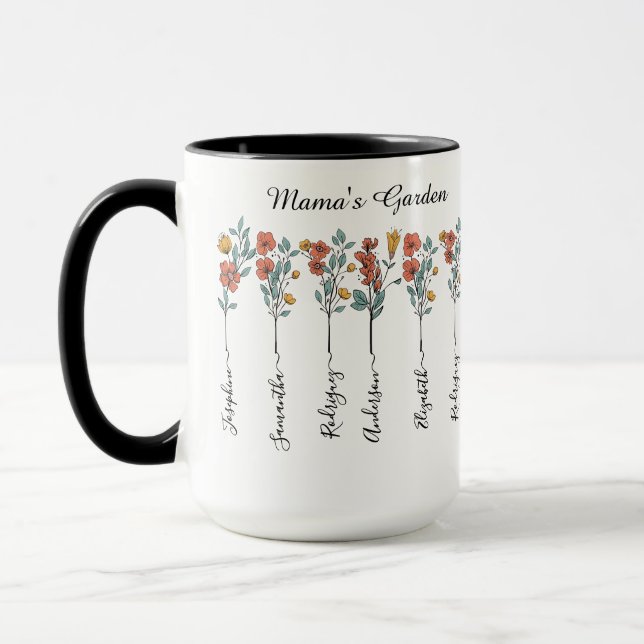 Caneca Presente Floral de 6 Nomes Personalizados da Mamãe (Esquerda)