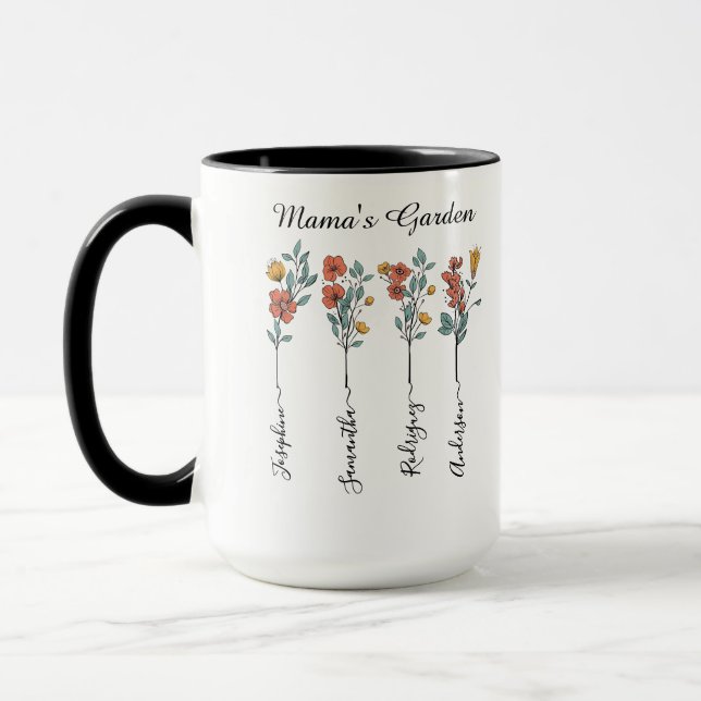 Caneca Presente Floral Personalizado 4 Nomes da Mãe para  (Esquerda)