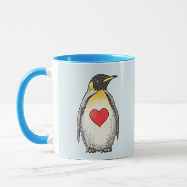 Caneca Presente Fofo, Pinguim Rei Com Coração, Texto Pers (Esquerda)