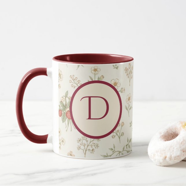 Caneca Presente Inicial de Monograma Boho Willow & Morang (Com Donut)
