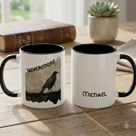 Caneca Presente literário de arte de corvo gótico