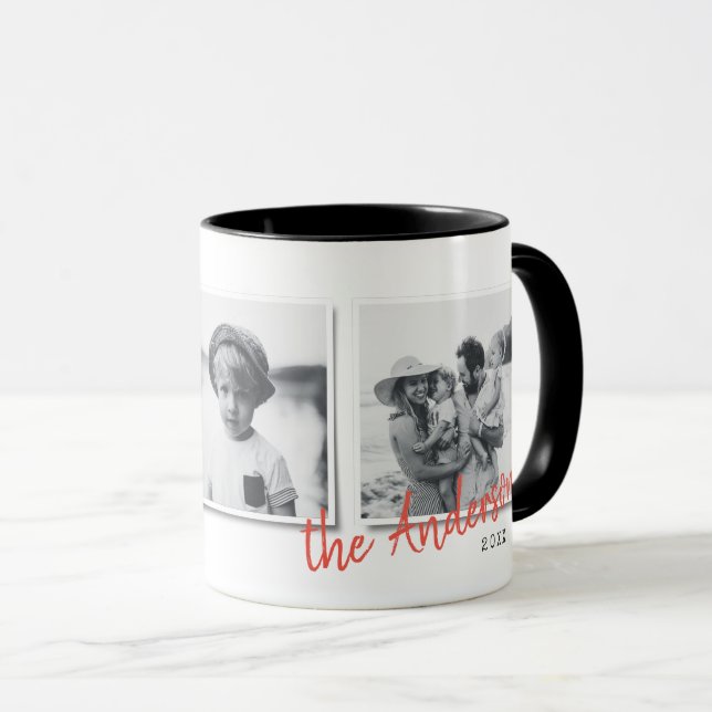 Caneca Presente mínimo moderno de várias fotos da família (Frente Esquerda)