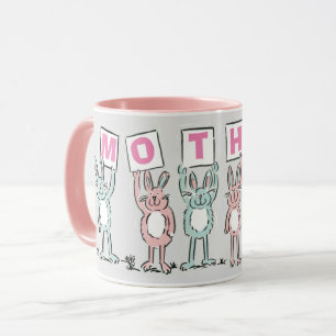 Caneca Presente para a mãe com coelhos divertidos