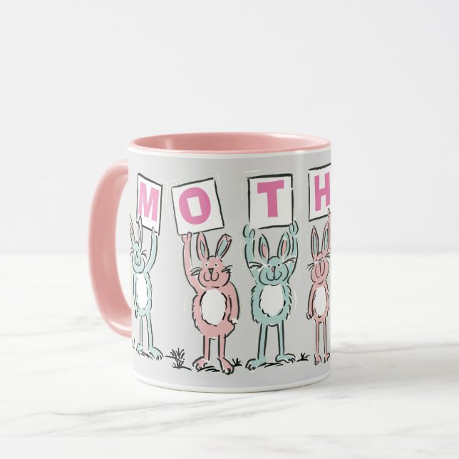 Caneca Presente para Mãe Com Coelhos Divertidos (Frente Esquerda)