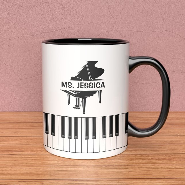 Caneca Presente para Professor de Piano Preto e Branco (Criador carregado)