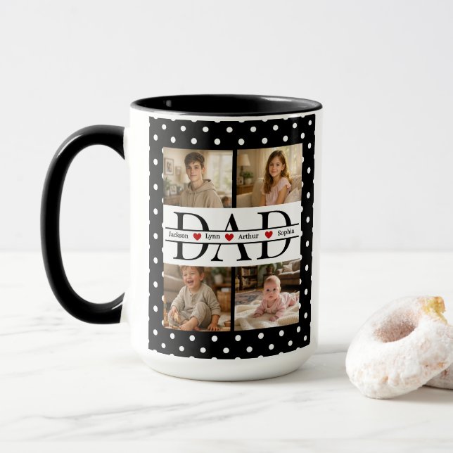 Caneca Presente Personalizado de 4 Fotos com Pontos Preto (Com Donut)