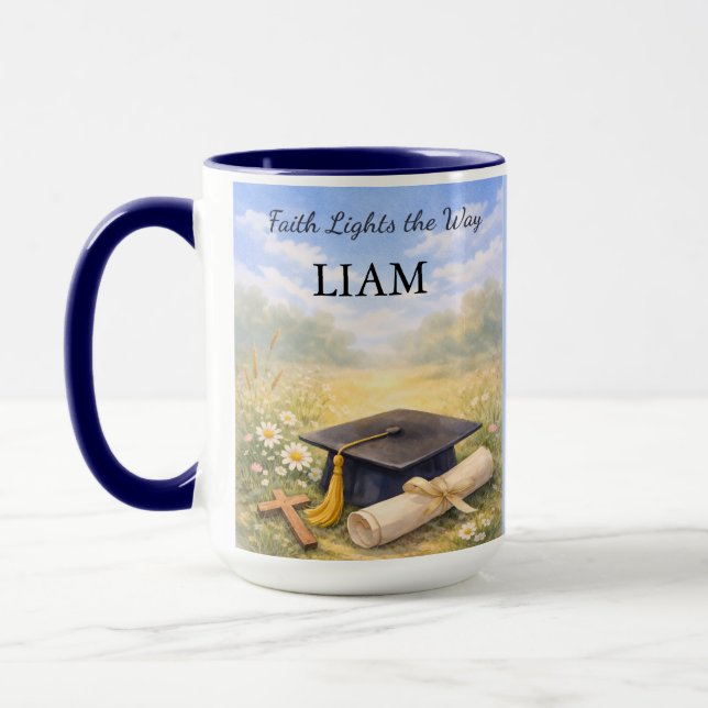 Caneca Presente Personalizado de Graduação Cristão para S (Esquerda)