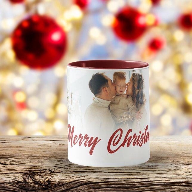 Caneca Presente personalizado de Natal com foto da famíli (Criador carregado)