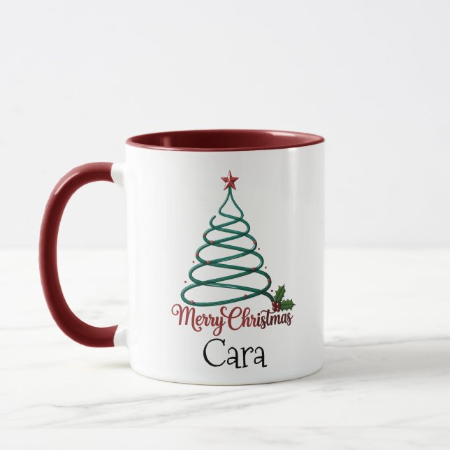 Caneca Presente Personalizado de Natal Feliz com Nome Per (Esquerda)