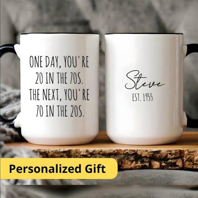 Caneca Presente Personalizado Feliz Aniversário de 70 Ano (Criador carregado)