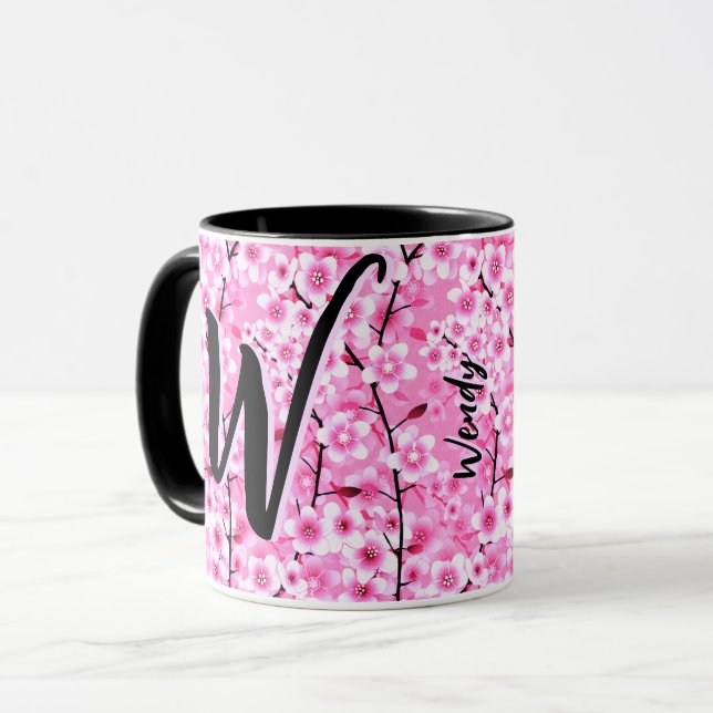 Caneca Presente Rosa Preto (Nome Floral e Monograma) Vint (Frente Esquerda)