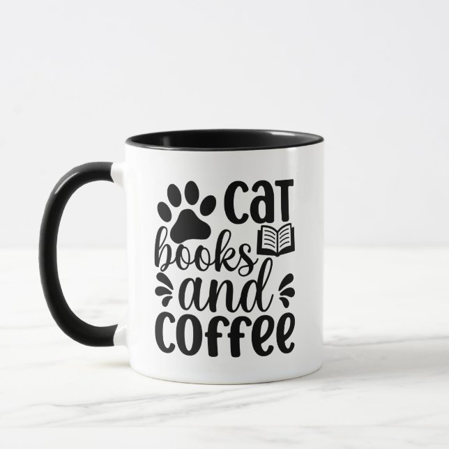 Caneca Presente Simples para Amantes de Gatos, Livros e C (Esquerda)