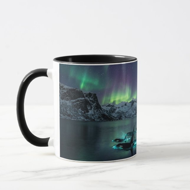 Caneca Preta Aurora Orcas Noite Ártica Envolta (Esquerda)