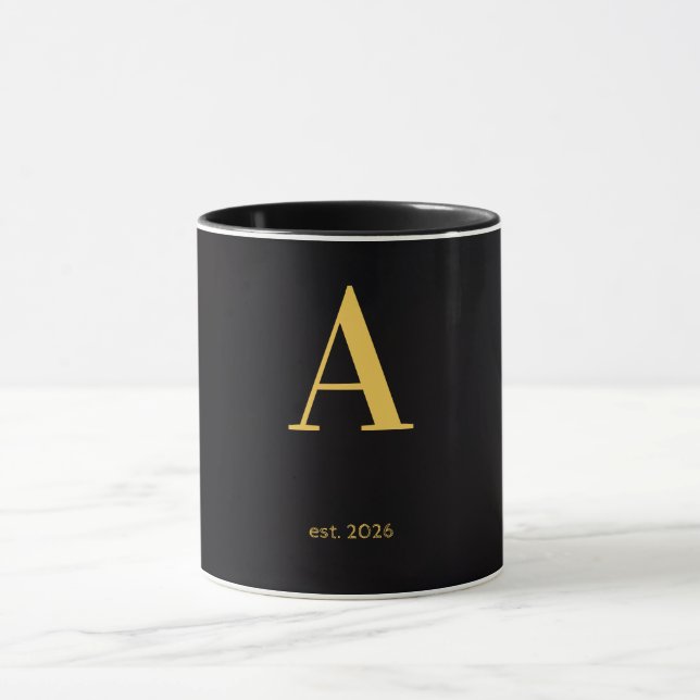 Caneca Preta com Letra Dourada A | Caneca de Monog (Centro)