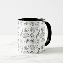 Caneca Preta Combo de Ícones Médicos Minimalistas