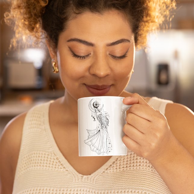 Caneca preta de 15oz com borda preta da Garota de  (Criador carregado)