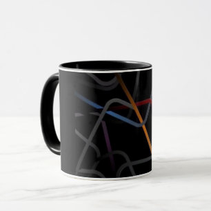 Caneca Preta de Arte Abstrata Moderna em Linhas   