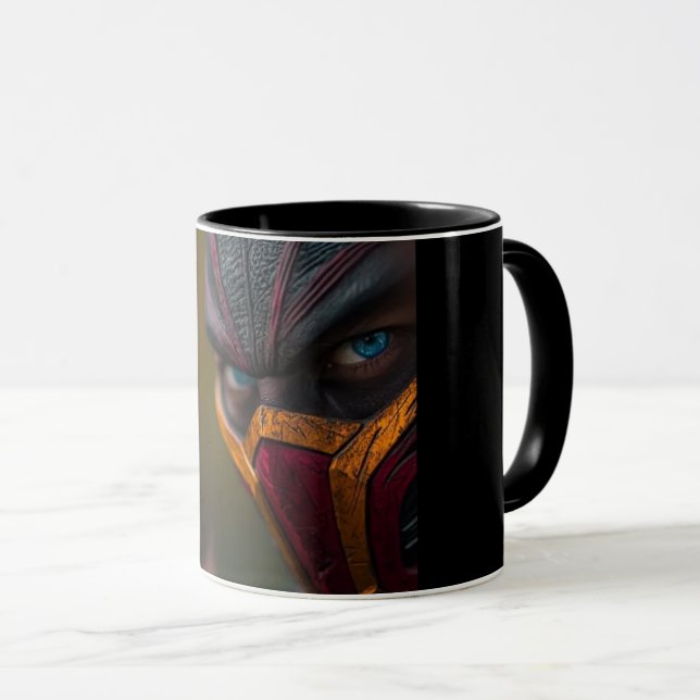 Caneca Preta de Café com Rosto de Monstro Assustad (Frente Esquerda)