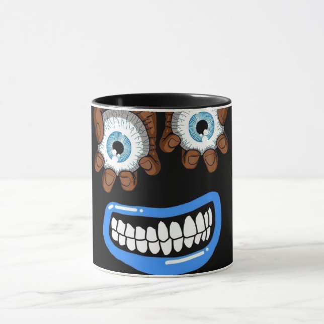 Caneca Preta de Café com Rosto de Monstro Assustad (Centro)
