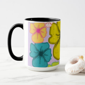 Caneca Preta de Duas Cores com Padrão Floral Color